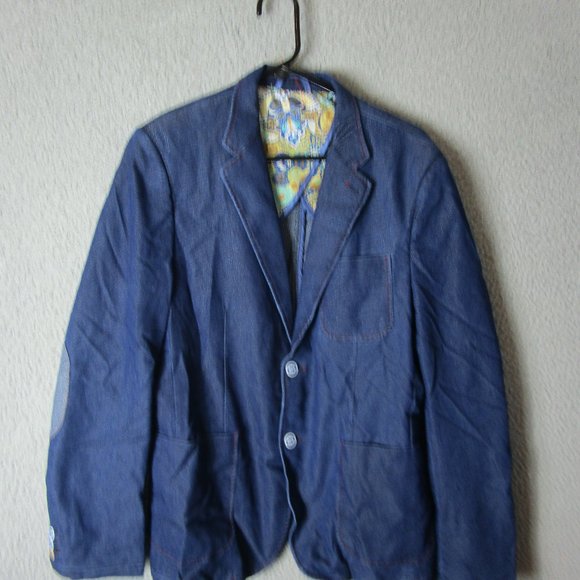 ROBERTO BASSI MEN'S SPORTS COAT JACKET BLAZER DENIM NAVY BLUE SIZE 54 COTTON - Picture 1 of 4